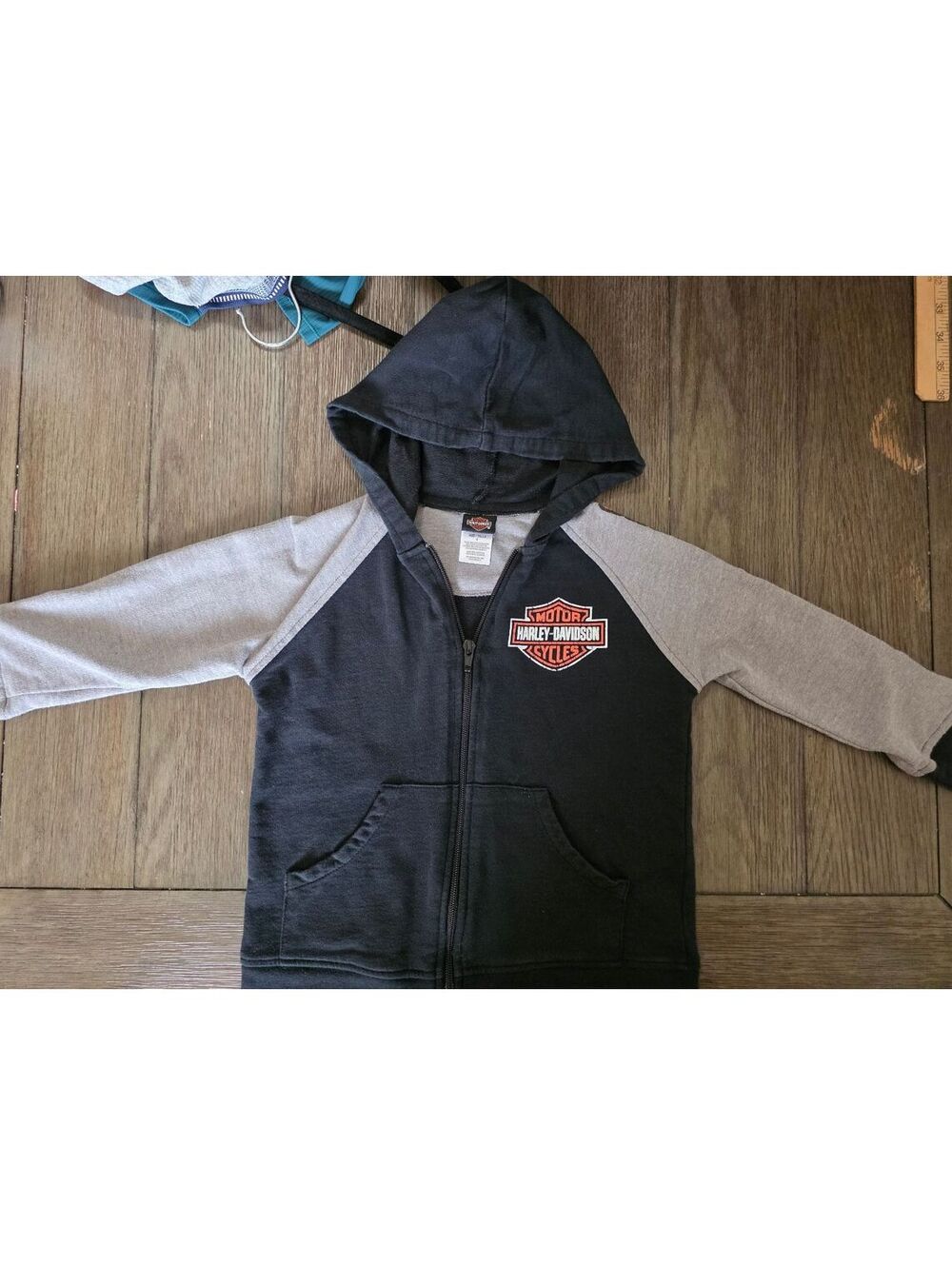 Cute Harley-Davidson Kids' Hooded Zip-Up Sweatshirt Size 4 Black and Gray
